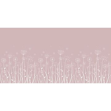 wall mural dandelion silhouettes white and antique pink
