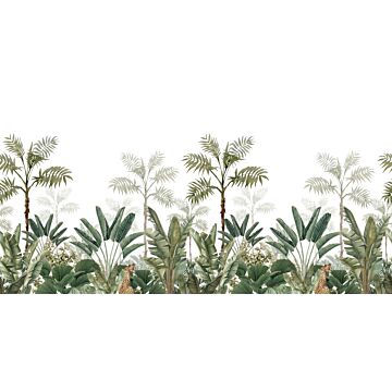 wall mural jungle white and gray-grained olive green