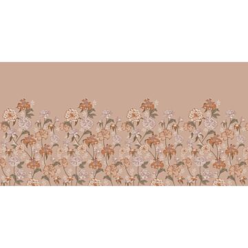 wall mural vintage flowers antique pink and terracotta