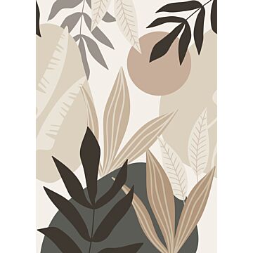 wall mural tropical leaves beige and gray