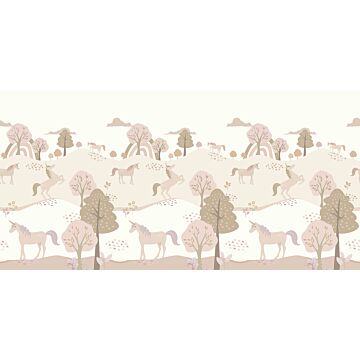 wall mural unicorns beige and soft pink