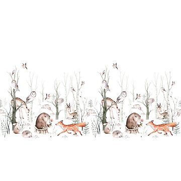 wall mural vintage forest animals white and brown