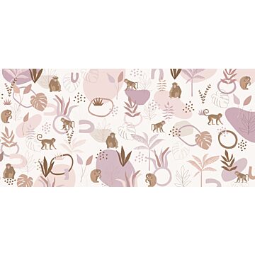 wall mural monkeys antique pink and lilac purple