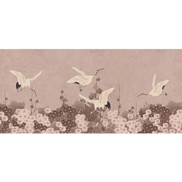 wall mural crane birds gray pink