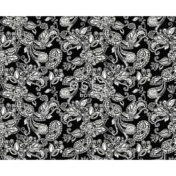 A4 sample fabric funky flowers and paisleys black and white